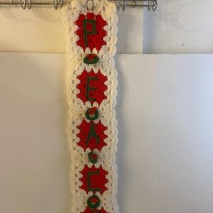 Vintage homemade crochet boho Christmas hanging Believe 29x6”